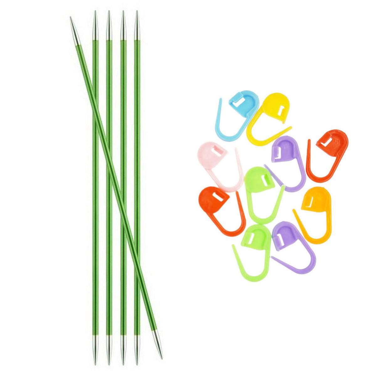 Knitter's Pride Zing Double Pointed Knitting Needles 6in. Size US 4 (3.5mm) Bundle with 10 Artsiga Crafts Stitch Markers 140007