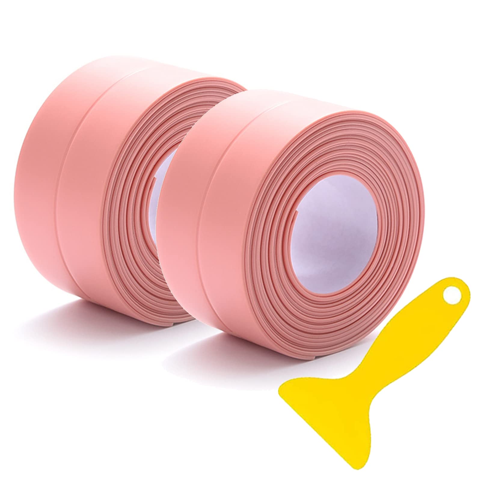 Sealant Tape, Waterproof Selfadhesive Caulking Tape with Sealing Tool, White Bathtub Sealing Strip for Bathroom, Kitchen,Bathtub and Corner Edge (CY0894-WHT-2P) (2 rolls of pink)