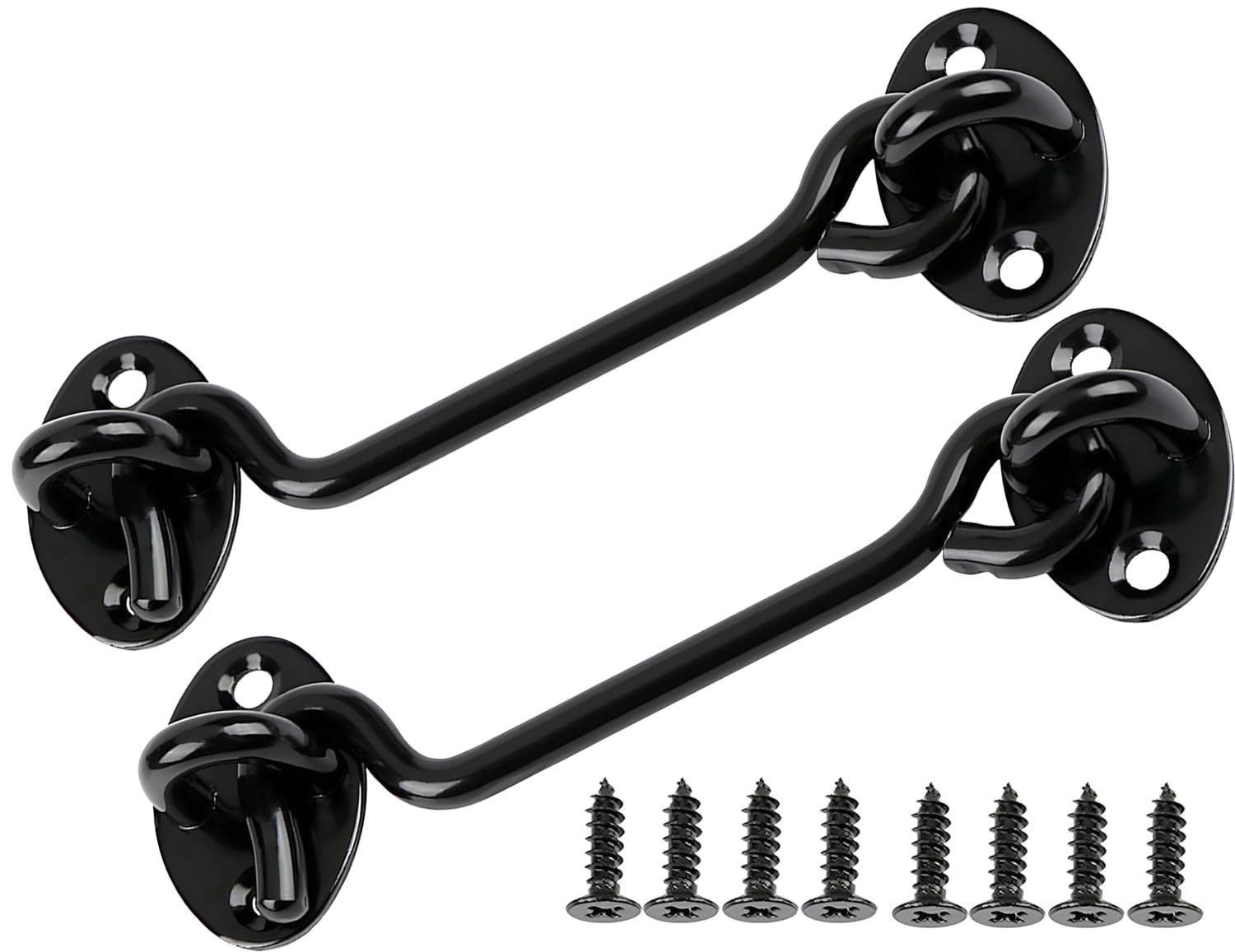 ZiYuya 2PCS Hook and Eye Latch Door Lock, Stainless Steel Gate Cabin Hook, Hook Eye Latch Door Lock Hooks Latches for French Wooden Gate Window Brace Shed Catch Hooks Black 4 Inch