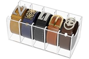 FEMELI Belt Organizer, Acrylic 5 Compartments Belt Container Storage Holder, Clear Belt Display Case for Closet Tie and Bow Tie