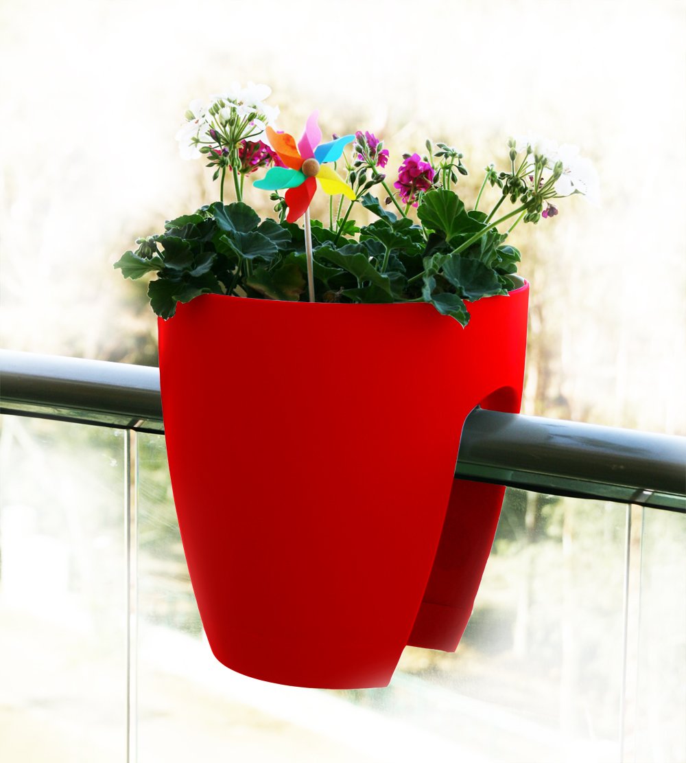 GREENBO Planter Blumentopf für Geländer bis 10 cm, 29 x 30 cm 29x29x30