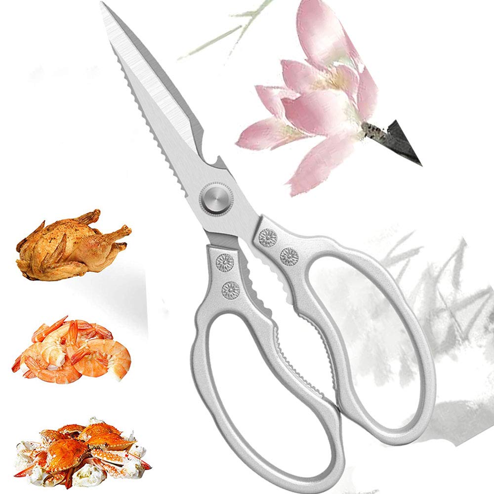 Multi Purpose Stainless Steel Kitchen Scissors Heavy Duty Kitchen Shears for Cutting Chicken, Meat, Fish, Vegetable, BBQ, Fruits, Seafood, Open Jars and Nut Cracker and Super Sharp(With Gadgets)