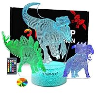 LLAMEVOL Dinosaur Toys Night Lights for Kids Birthday 3D Illusion Lamp TRex Nightlight LM04 Touch Remote Dino Stegosaurus Triceraptor for Boys Girs AdultsParty Supply 16 Color