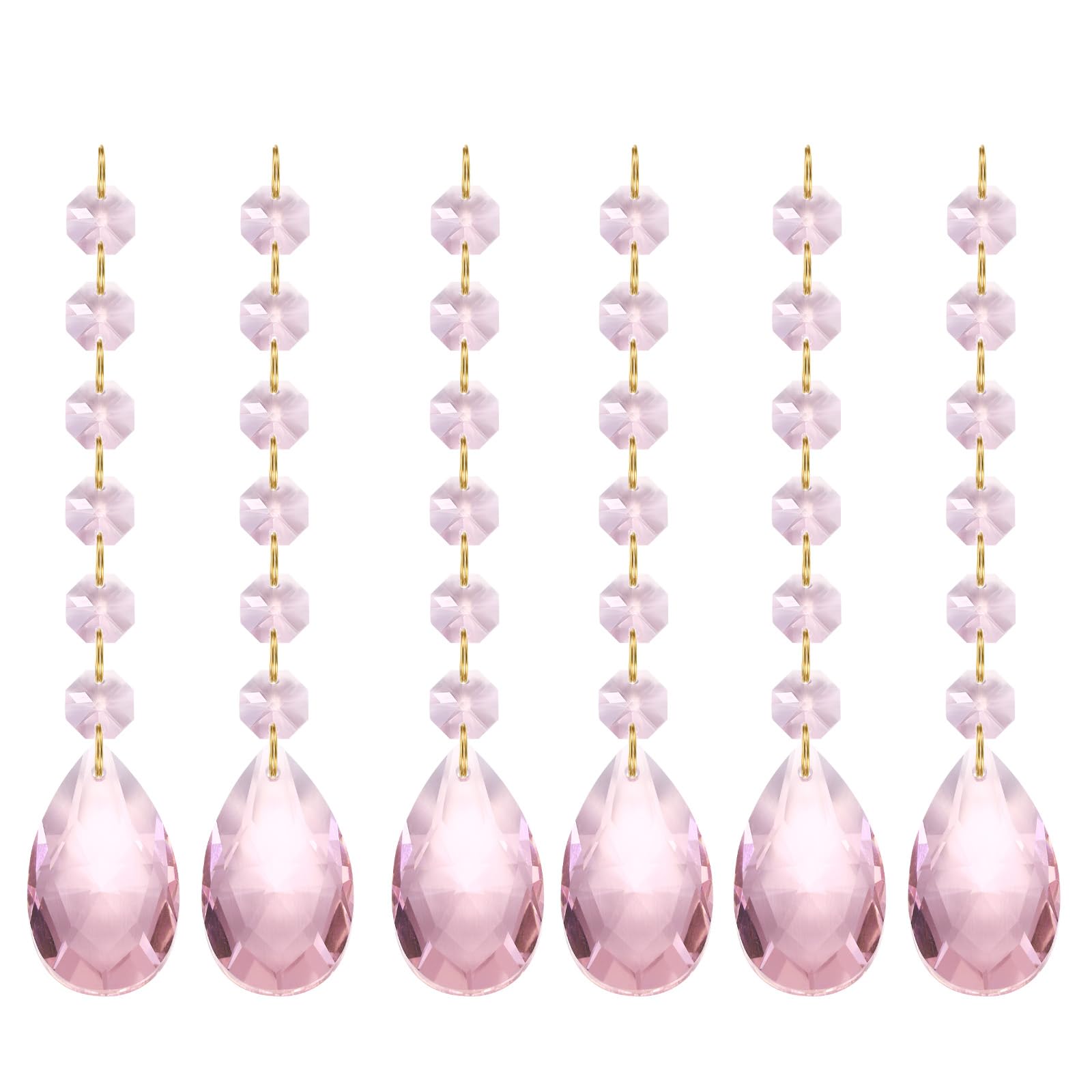 PATIKIL Teardrop Crystal Chandelier Pendants Beads, 6 Pack 160mm Length 38mm Chandelier Prisms Parts Ornaments Hanging Beads for DIY Arts Crafts Decoration, Pink