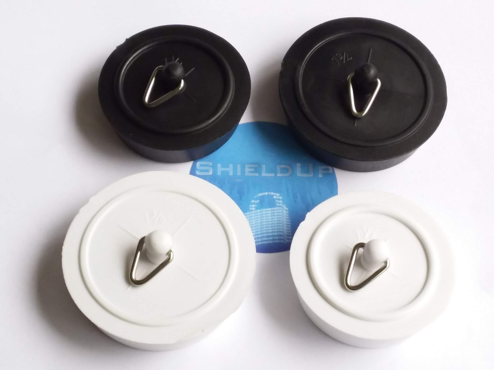 ShieldUp Bath & Sink Plugs | 2 x Black PLUS 2 x White | 2 x 40mm plugs AND 2 x 45mm plugs | VALUE Pack of 4
