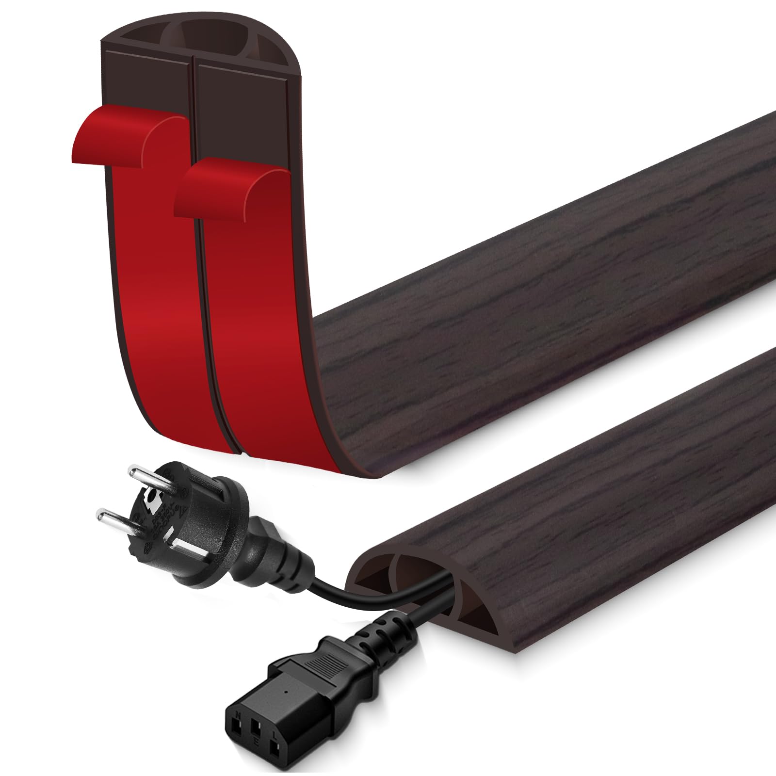 Photo 1 of Floor Cord Cover for Wires on Floor Self Adhesive Cord Hider Floor Cable Management Wire Covers for Cords Protector Prevent Cable Trips Cord Cavity W 0.59" x H 0.31", Black Walnut, 20Ft
