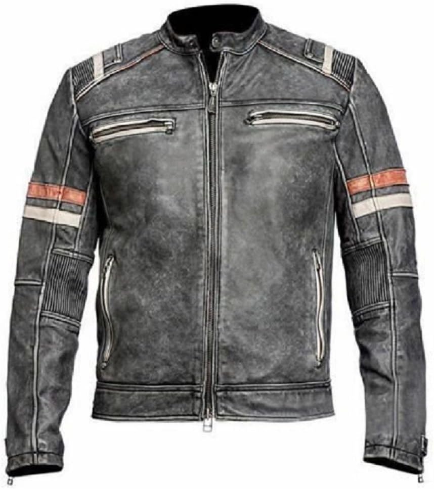 Nova Leather Jackets Men Biker Vintage Motorcycle Distressed Grey Retro Stylish Leather Jacket