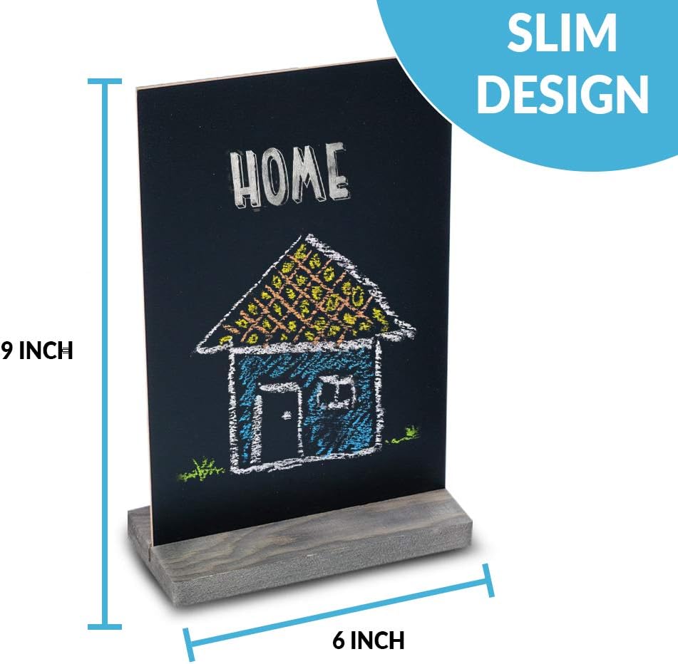 Mini Chalk Board Signs (Set of 5) With 4 Chalk Markers And 40 Chalkboard Labels - Two-Sided Chalkboard Sign for Wedding Table - Multisize 6x9" or 9x6" Blackboard! Small Tabletop Chalkboards with Stand : Office Products