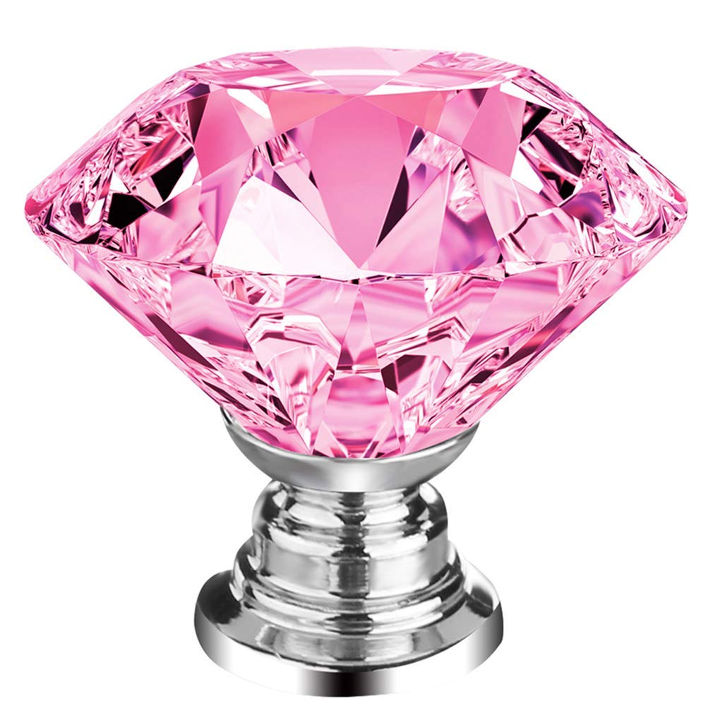 12 Pcs 30mm Pink Glass Cabinet Dresser Crystal Knob Diamond Shape