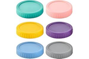 6-Pack Colorful Mason Jar Lids with Silicone Grommets, Fits Regular Mouth 70mm Jars, Reusable Canning Covers for Mason Cannin