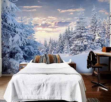Amazon Wkxzz 壁の背景装飾画 カスタム壁画壁紙雪山ビュー白い森の風景写真壁画リビングルームダイニングルーム 150x1cm 壁紙
