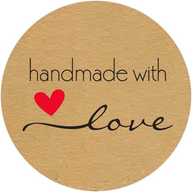 1" Inch Round Natural Kraft Handmade with Love Stickers/500 Labels per roll : Office Products