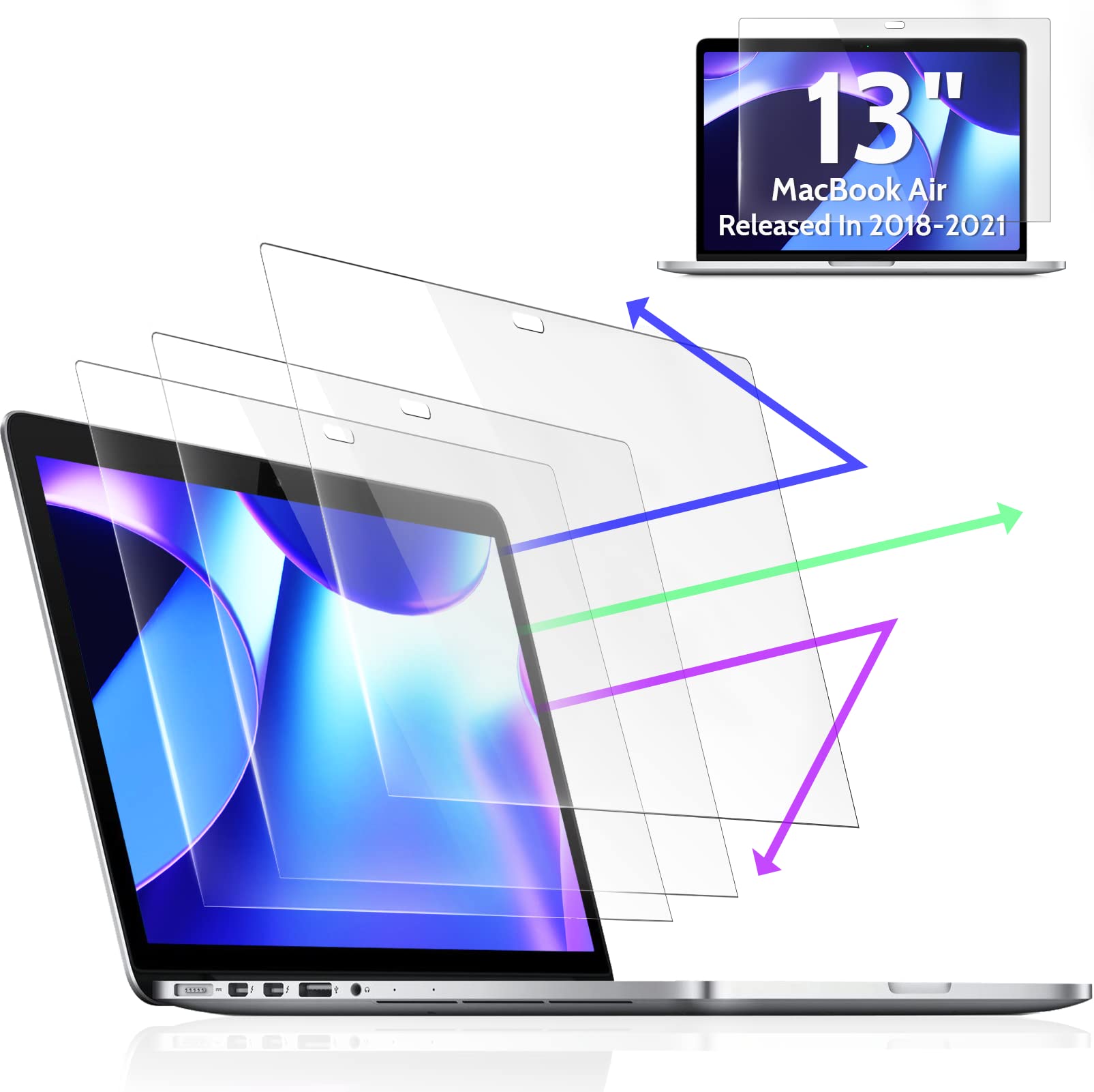 Photo 1 of Peslv 3-Pack Anti Blue Light Screen Protector for MacBook Air 13 Inch(2018-2021,M1)&MacBook Pro 13In(2016-2022,M1,M2), 13.3" Mac Laptop Glare Filter Uv Blocker Shield Cover Eye Protection Film