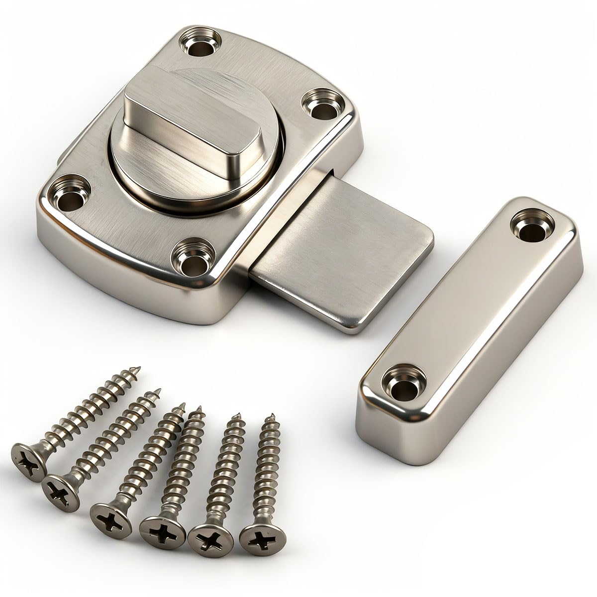 1Pack Chrome Door Bolt, Bathroom Toilet Door Latch for Securing Internal Doors FOCCTS Rotate Door Lock Bolt Gate Latch Door Lock with Brushed Surface & Zinc Alloy Material