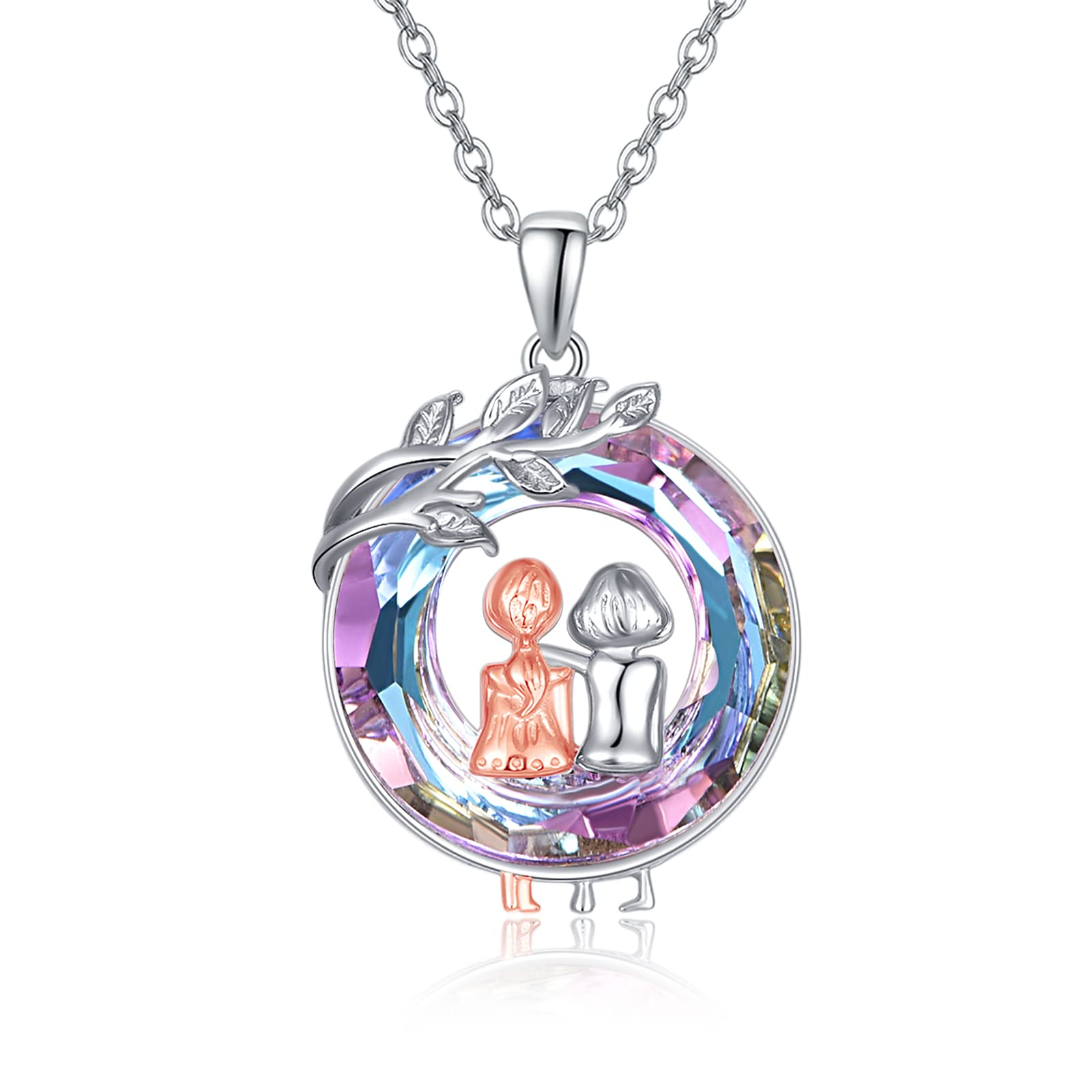 KINGWHYTE Sister Gifts from Sister 925 Sterling Silver Tree of Life Sisters Necklace with Circle Crystal Pendant Birthday Valentine's Day Gifts for Her