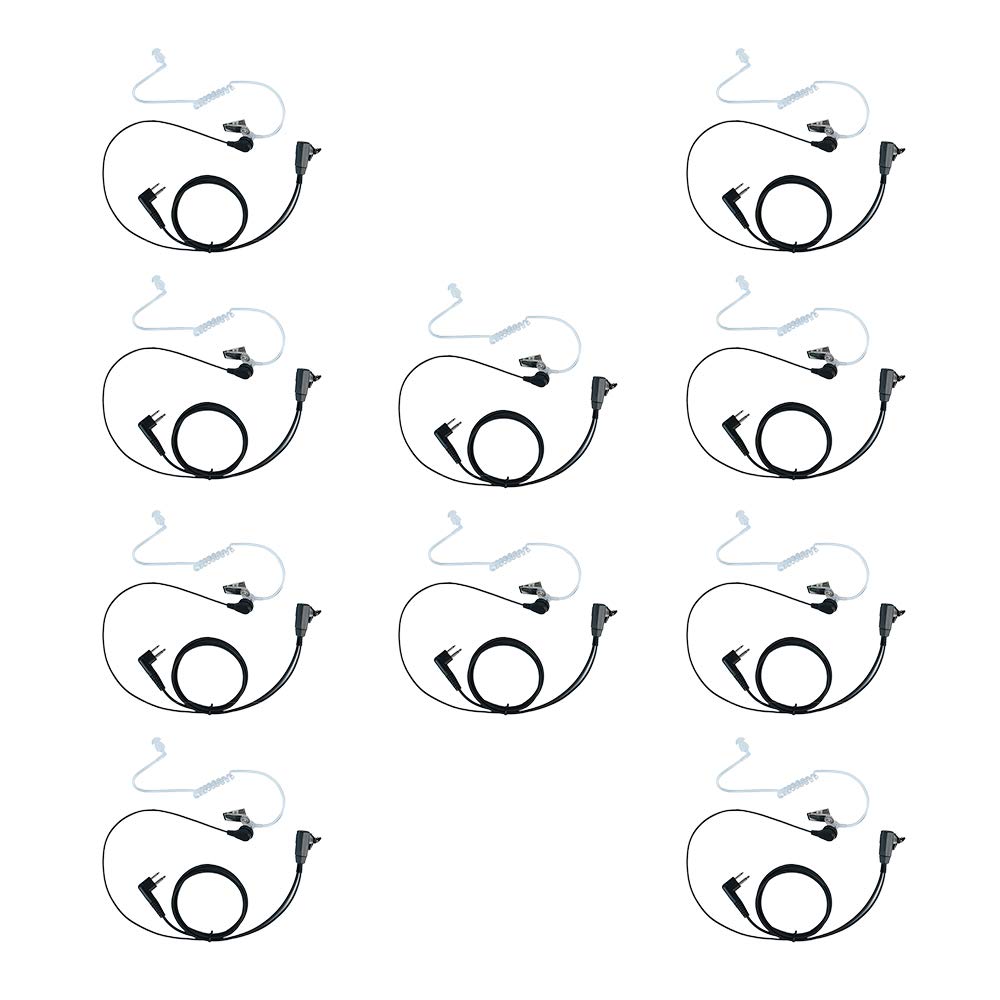 Klykon 2 Pin Covert Acoustic Tube Earpiece Headsets with Microphone PTT for Motorola cls1110 cp200 cls1410 cp185 cp200d rdm2070d walkie Talkie 2 Way Radio (10 Packs)