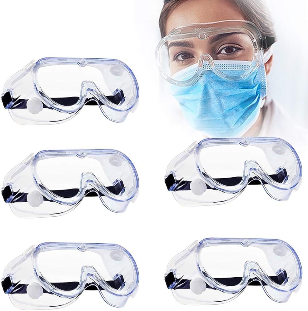 5 PCS Safety Goggle Protective Eyewear 360° Clear Eyes Protector Medical Goggles Chemical Splash Eyewear for Lab Home Classroom Workplace