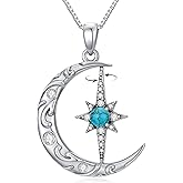 RMREWY Genuine Turquoise North Star Spinning Pendant Necklace,925 Sterling Silver Native American Boho Western Pendant Real Gemstone Jewelry Birthdays Gift for Women Crescent Moon Lover