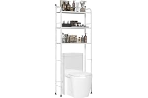 FKUO 3-Tier Metal Bathroom Storage Rack Over The Toilet Storage Shelves Bathroom Organizer Finishing Shelf (White)
