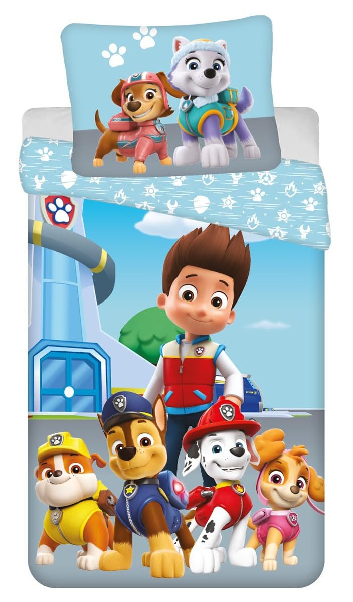 Jerry Fabrics Children's Bed Linen Paw Patrol Ryder Chase Marshall Rubble Skye Everest Liberty Dogs Animals Duvet 140 x 200 + Pillow 70 x 90 cm 100% Cotton