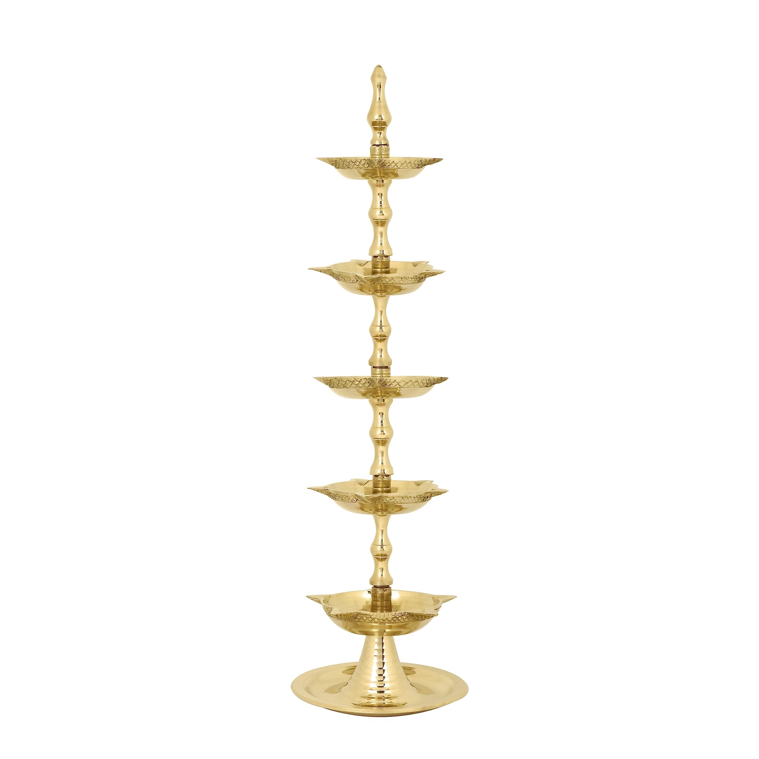 Craftsman Handmade Indian Heavy Brass 5 Steps Panchmahal Diya Lamp Engraved 5 in 1 Adjustable Dia