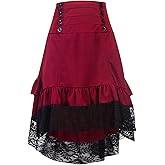 Nenahot Womens Victorian Gothic High Low Skirt Steampunk Pirate Skirts Retro Ruffles Lace Viking Costume Skirt
