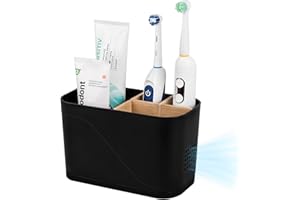 HEAGOALE Toothbrush Holders for Bathrooms, Electric Tooth Brush Holder with Bamboo Dividers Kids Toothbrush and Toothpaste Organizer for Bathroom Countertop Accessories Storage, 4 Slots, Black