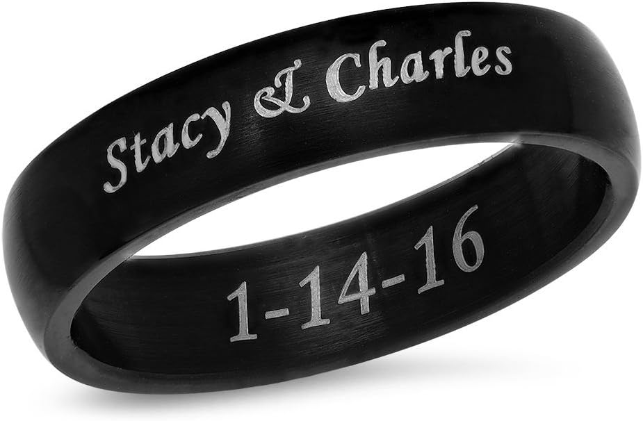 Forevergifts Free Engraving - 6mm Stainless Steel Matt Brushed Band Ring