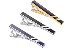 Asienice 3Pcs Black Gold Tie Clips For Men Set with Elegant Box Gold Tie Bar Set for Regular Ties