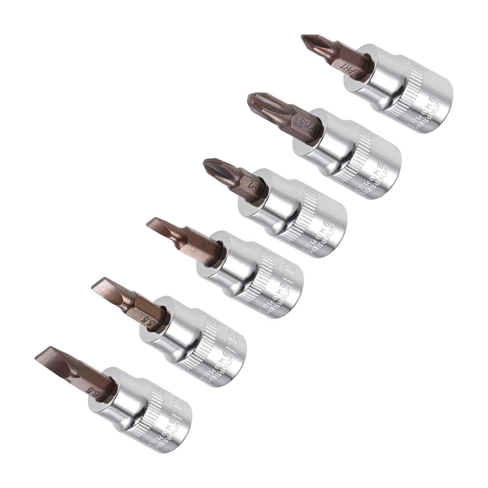 CoCud Phillips/Slotted Bit Socket Set, #1-#3, FD4-FD6.5 Bit 3/8" Drive, S2 Steel Heat Treated CR-V Socket - (Applications: for Fastener Application)