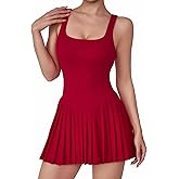 KAIFUYING Womens Square Neck Tennis Dress Sleeveless Built in Shorts with Pockets Golf Athletic Dress