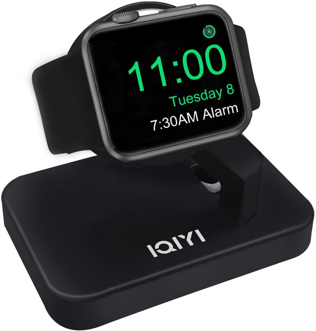 IQIYI Compact Stand for iWatch with Night Stand Mode, Charging Dock Station Compatible Apple Watch Series 4 /Series 3 / Series 2 / Series 1 / 44mm/40mm/42mm / 38mm - Black