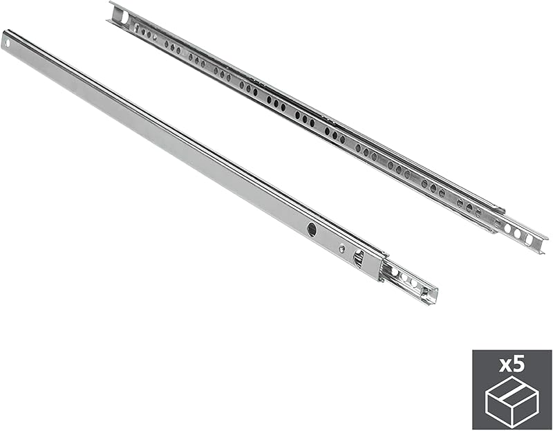 Emuca Set of 5 Pairs Partial Extension Drawer Runners 17 mm x 182 mm Zinc