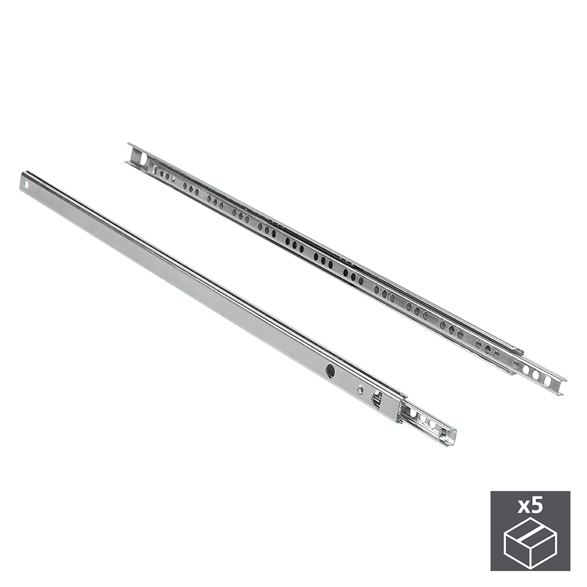 Emuca - Set of 5 pairs (10pcs) of partial extension ball bearing runners/slides 17mm x 182mm (0,66 x 7,16 inch) drawer, Zinc Plated