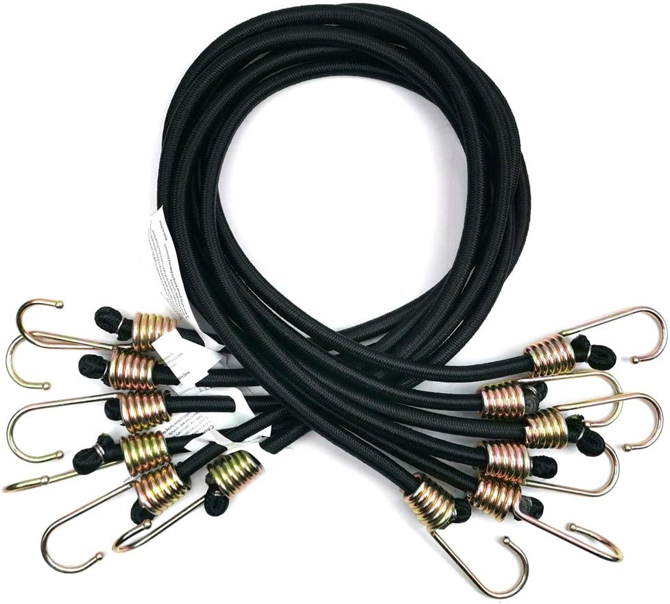 Dajia Heavy Duty Black Bungee Cords with Hooks 3/8"x 36" 10mm Industrial Bungee Cord x 6piece (Pack of 6) Premium Quality Bungee Cord Assortment Metal Hooks - - 