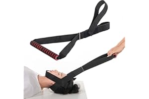 Fewener Neck Stretcher Strap - Decompression Device for Spine Chiropractic, Neck Discomfort & Headache Relief with Comfortable Handle, Chin Strap, Black/Red Strap Handle - Ultimate Neck Strap Tool