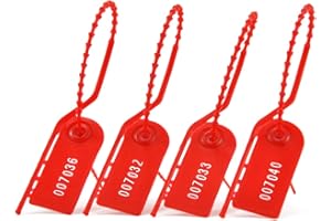 SRR 100 Pull Tite Security Tamper Plastic Seals Numbered Locks Breakable Adjustable Length Tags for Clothes, Shoes and Bags 210mm Red