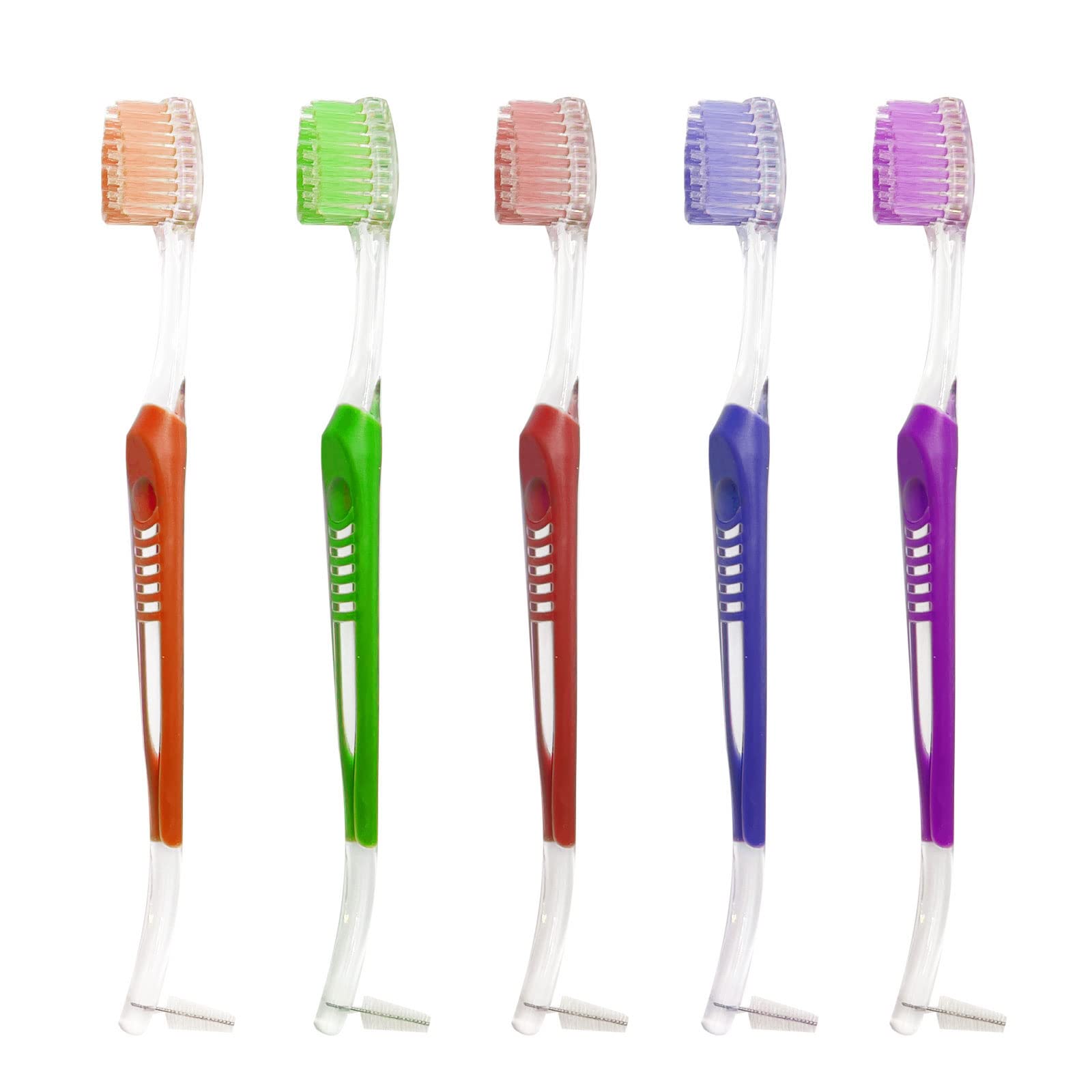 Pack of 5 Double-Ended Orthodontic Toothbrush V-Trim Brush with Interproximal Head Brush for Brace Cleaning, 5 Colours