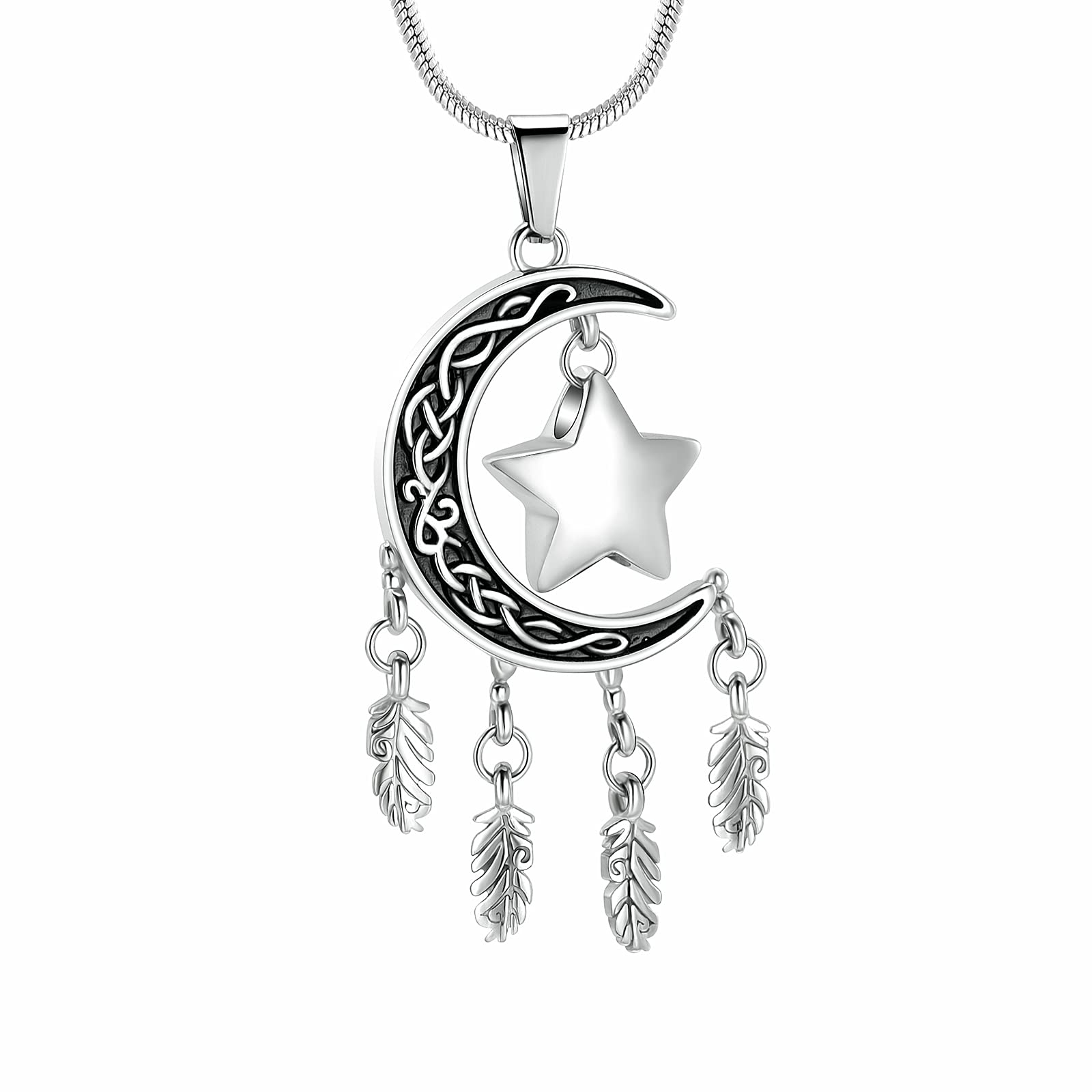 Minicremation Cremation Urn Necklace for Ashes Moon and Star Dream Catcher Cremation Jewelry Ashes Holder Keepsake Pendant for Human Pet, Metal, not, — image 1