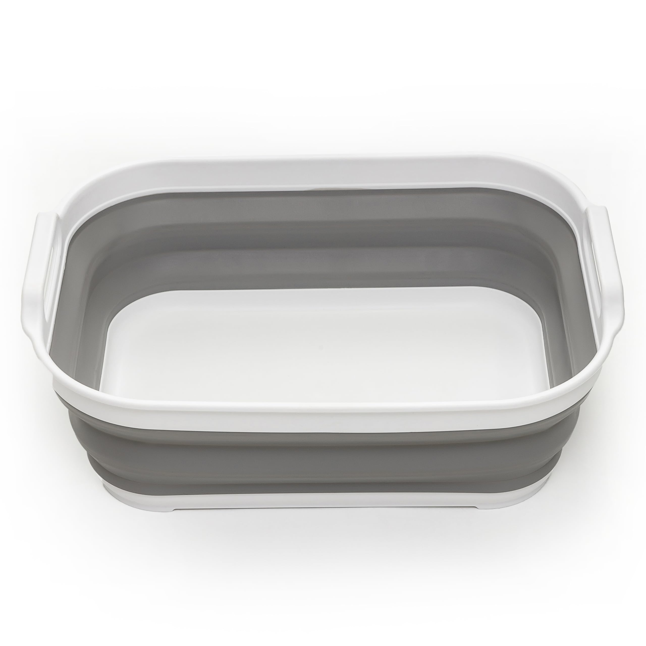 SAMMART 13L Collapsible Tub with Handle - Portable Outdoor Picnic Basket/Crater - Foldable Shopping Bag - Space Saving Storage Container (White/Grey)