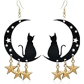 JNONL Cute Hollow Black Moon Cat Fringe Alloy Lightweight Dangle Drop Earrings Handmade Geometry Star Hook Earrings For Women Jewelry Gifts