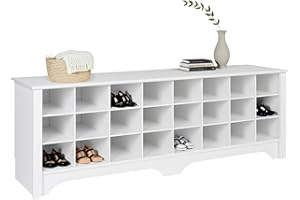 Prepac White Hall Bench with Storage and Seating: 24-Shoe Cubby Bench, Ideal White Shoe Rack for Entryway, Sized 15.5" D x 60" W x 20.25" H