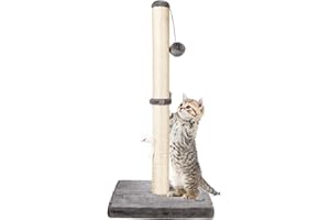 MeowHomm 32'' Tall Cat Scratching Post Cat Scratcher with Hanging Ball, Durable Cat Scratching Post for Indoor with Sisal Rope (Gray)