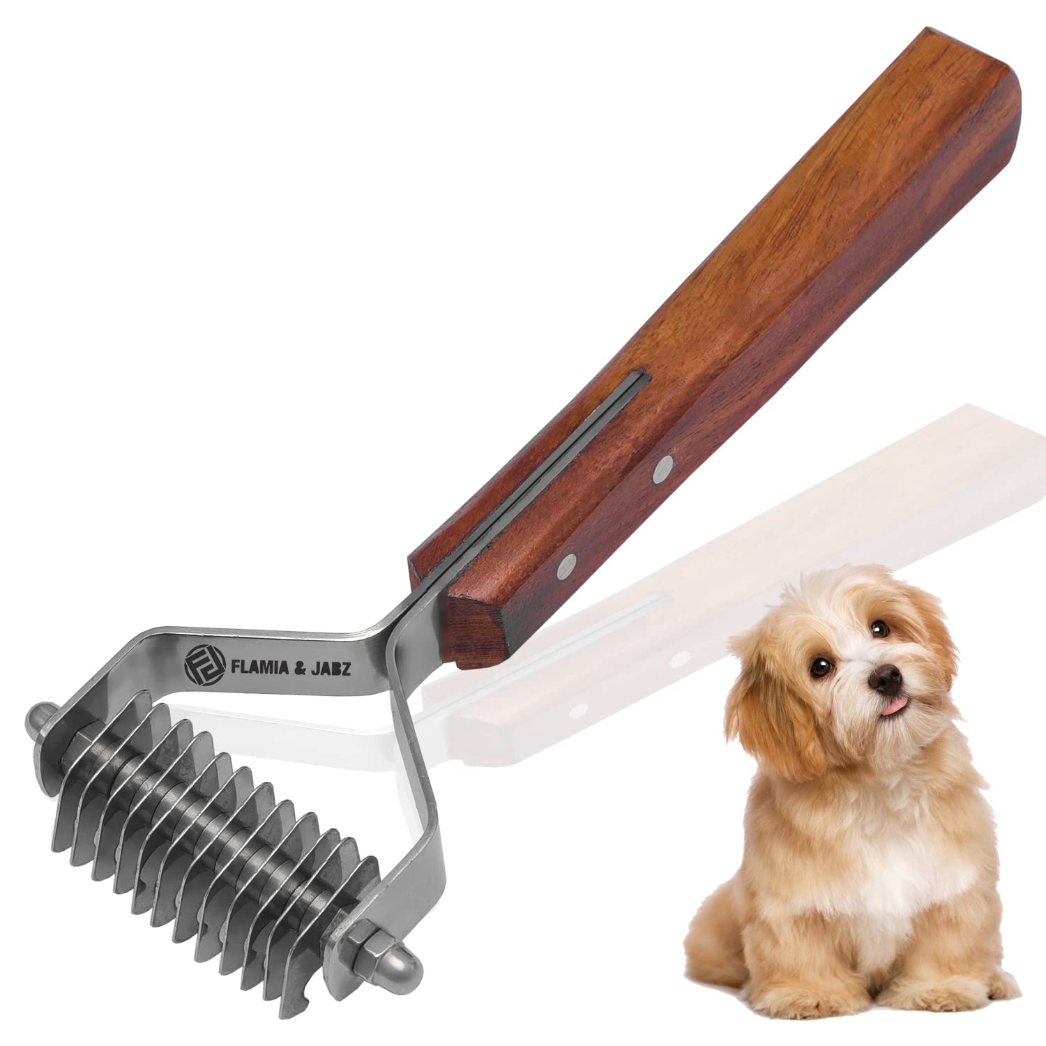 Flamia & Jabz Professional Rake (Dematting Comb) for Undercoat Grooming of Dogs, Cats & Pets (12 Blades)