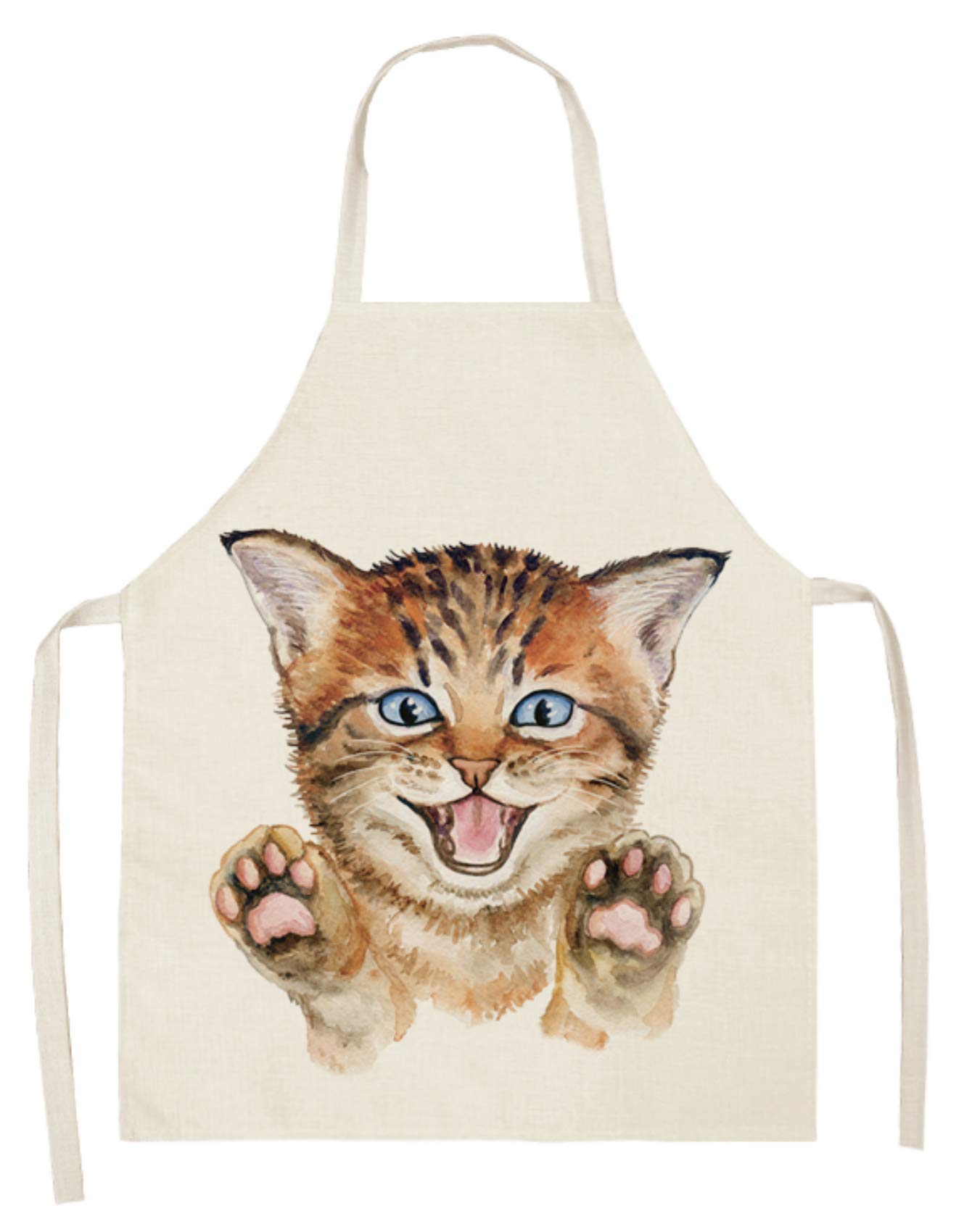 Cat Kitten Apron Cotton Linen Adult Children Pet Print Kitchen Aprons Unisex Dinner Party Cooking Bib Funny Pinafore Cleaning Apron