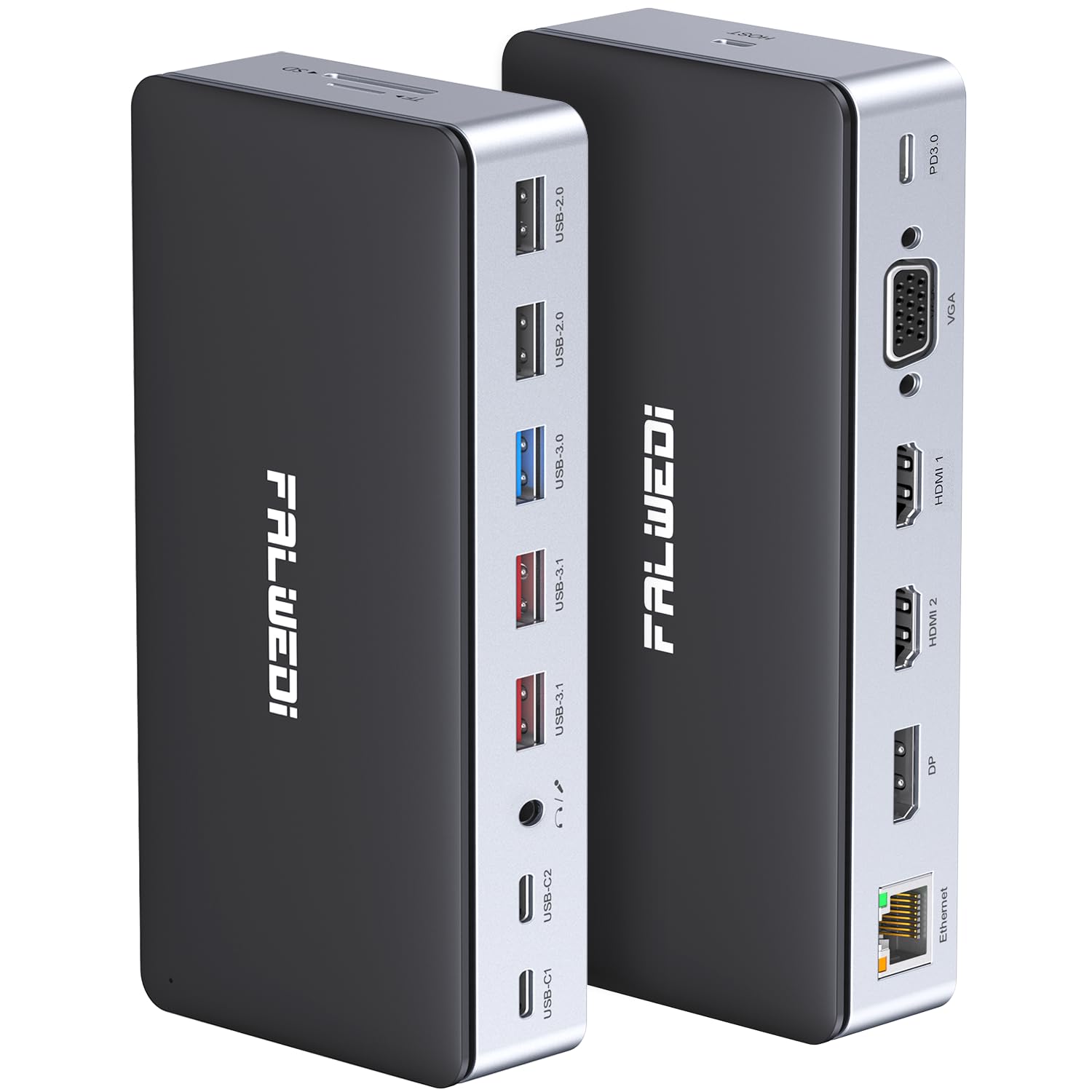 Photo 1 of USB C Docking Station Dual Monitor, 16 in 1 Multiport Hub with Triple Display (2 HDMI, DP, VGA, 2 PD 100W & 18W, RJ45, USB C&A, SD/TF, Mic/Audio) Compatible for MacBook/Dell/HP/Lenovo Laptops (Grey)