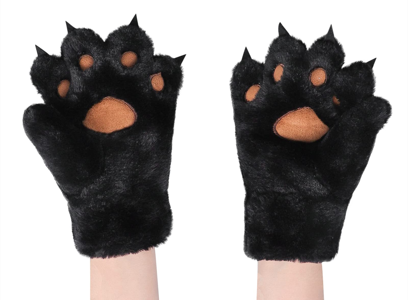 Women Girls Cat Bear Paw Claw Gloves Mittens Plush Warm Winter Animal Wolf Handwear Cute Fluffy Cartoon with String Cosplay Party Halloween Christmas