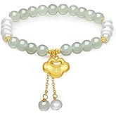 ZHOU LIU FU Sterling Silver Bracelet Gold Pearl Bracelets Stretch Chain Jasper Beaded Bangle Ruyi Feng Shui Charm Adjustable Crystal Beads Wealth Healing Gemstone Good Luck Jewelry Stackable Lucky Gifts for Women