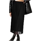 Avanova Womens Sexy Mesh High Waisted Midi Skirts Summer Casual Flowy Long Skirts Black W 3X-Large