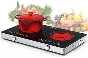 VBGK Electric Cooktop,120V 2400W Electric Stove Top with Knob Control,9 Power Levels, Kids Lock & Timer, Hot Surface Indicato